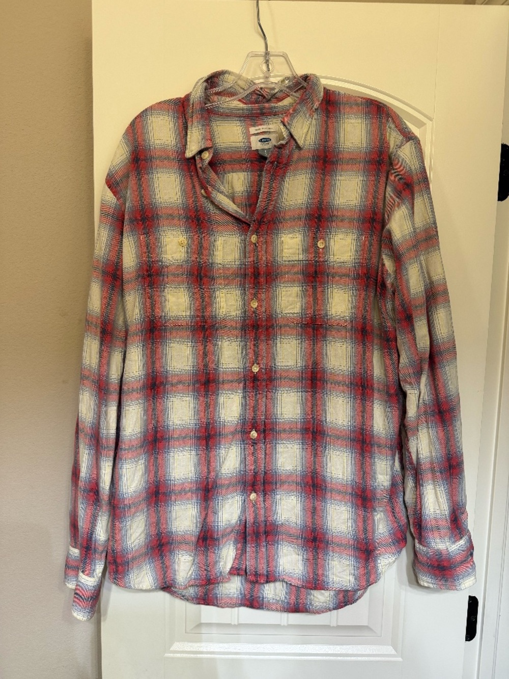 Old Navy Red Plaid Button Down Slim Fit Shirt